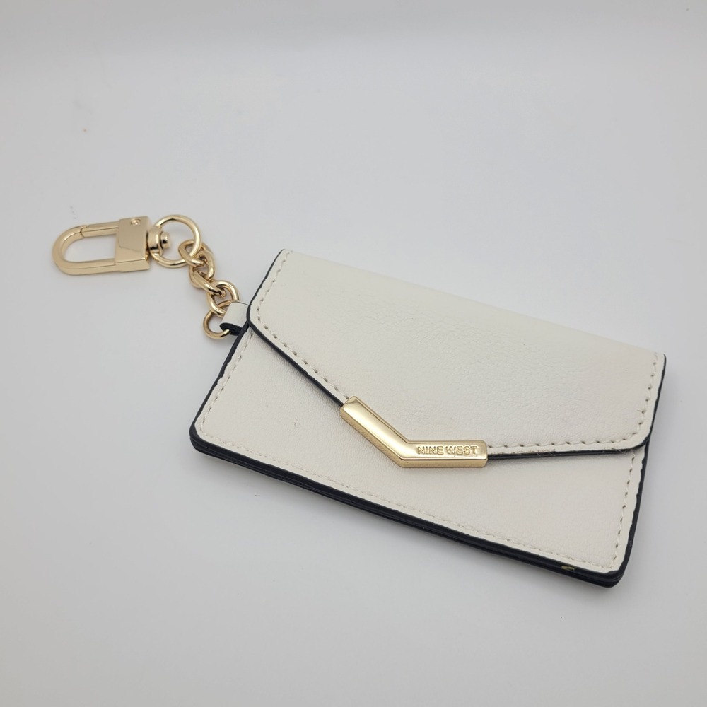 Nine West Cream ID Card Case Wallet w Gold Hardware Keychain